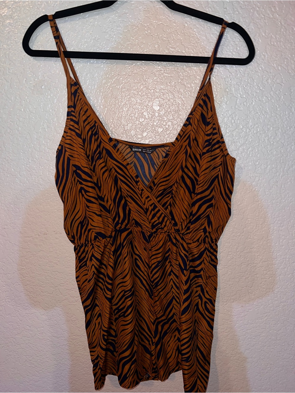SHEIN Brown & Black Zebra Print Spaghetti Strap Romper